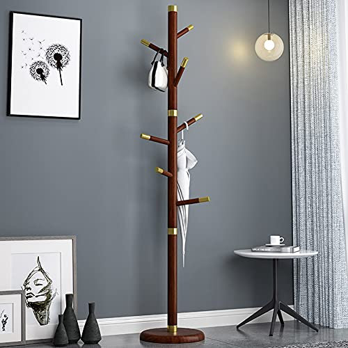 Hochwertiger Holzgarderobenständer mit 8 Haken, freistehend, für Kleidung und Schals, Organizer für Flur, Baum, Aufbewahrung, Stehaufhänger (Farbe 1, 185 x 40 cm)