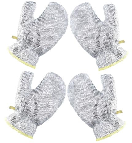 Healvian 2 Pairs Silver Steel Wool Wire Dishwashing Gloves Heavy-duty Kitchen Scrubber Mitts Waterproof Anti-scald Cleaning Gloves for Dishwashing and General Household Use
