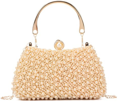 EVEOUT Perlen Clutch Handtaschen für Damen Elegante Perlen Hochzeitstaschen Abendtasche Brauttasche Umhängetasche für Party Abschlussball