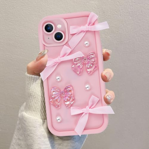 Kueqeay Custodia per iPhone 13 6,1'', Cellulare Rosa Silicone Morbido Cover per telefono Aesthetic Modello Papillon 3D Disegni Protezione Fotocamera Antiurto Case, 07