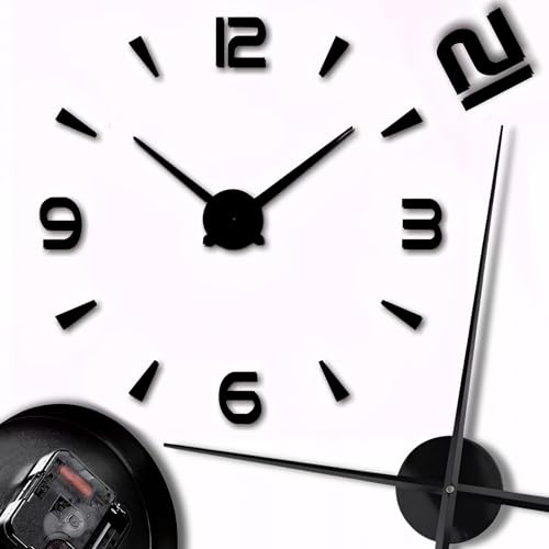 Retoo 3D Wanduhr DIY 70-130 cm Groß, Rahmenlose, zum selbst kleben, Moderne Wanduhr mit geräuschloser Mechanismusr,Größe variabe Montage, für Dekoration, Wohnzimmer, Schlafzimmer, Büro, Schwarz