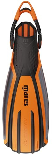 Mares Unisex Avanti 4X Open Heel Scuba Diving Fins | Bungee Straps & 4-Channel Blade | Lightweight High-Thrust Snorkeling Flippers for Travel & Cold Water, Orange/Black, X-Large