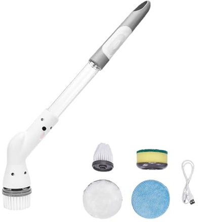 Spazzola rotante elettrica, spazzola senza fili - Spazzola per la pulizia del bagno con 4 testine intercambiabili - Spazzola impermeabile IPX7 per la pulizia di doccia, fughe, lavandino