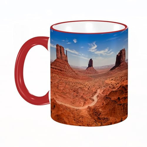 KDWJS Tasse Keramik Kaffeetassen Große 11oz Tassen 330ml Trinkgläser Mit Griff Personalisierte Geschenk Weiß,Western Deko, Amerikanische Wüste Arizona Canyon Monument Valley Nationalpark Wilder W