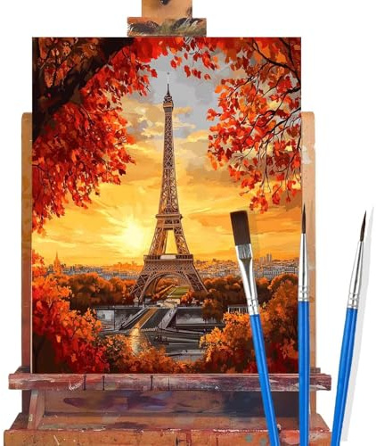 Malen Nach Zahlen Erwachsene Eiffelturm,Fall Malen Nach Zahlen DIY set Handgemalt Ölgemälde,Mit Pinseln und Acrylfarbe,Bastelset Erwachsene Frauen für Geschenke und Home Wand Dekoration (30x40cm) A3