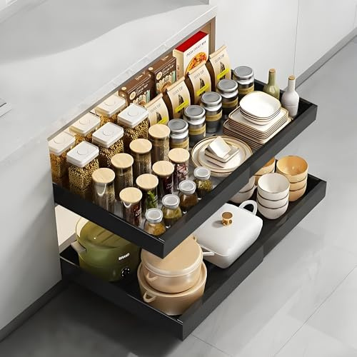 BUCOMTU Teleskopschublade, Ausziehbare Schublade KüChe,Einziehbar mit Schiene chublade,Kein Bohren KüChenschublade, Einstellbare Breite 32–52 cm B x 42 cm T x 7.5 cm H,Auszug Schublade (Grau)