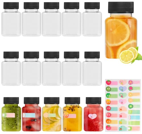 winbest 16 Stück Shot-Flaschen zum Befüllen, 100ml Kunststoff-Schnapsflaschen mit Aufklebern, wiederverwendbare Mini-Flaschen