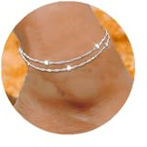 DOA Adjustable Women's Anklets, Double Layered Ankle Bracelets for Women, Beaded Beach Anklet, 925 Silver Plated Anklets for Women