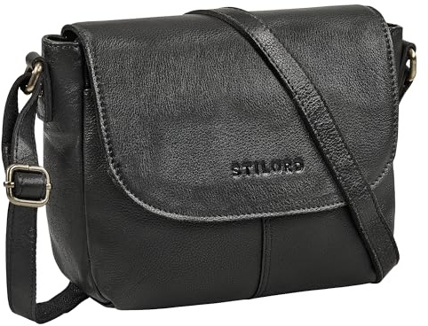 STILORD Elowen Stylishe Kleine Umhängetasche Damen Leder Handtasche Schwarz Klein Echtleder Vintage Ledertasche Crossbody Bag Schultertasche mit Reißverschluss