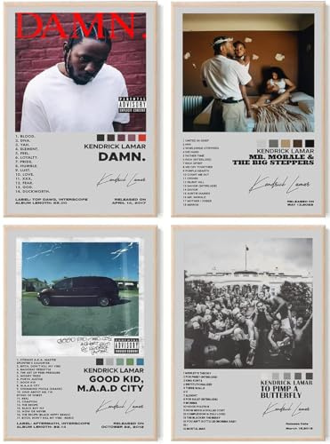 FDSFE Set di 4 poster con copertina dell'album Kendrick Lamar, con autografo, per l'estetica della stanza, decorazione per la stanza delle ragazze, senza cornice, 20 x 30 cm