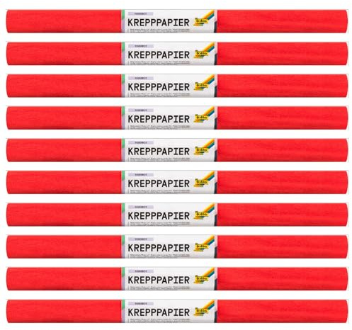 Krepppapier-Rollen, nassfest, 50 cm x 2,5 m, 10 Rollen, feuerrot