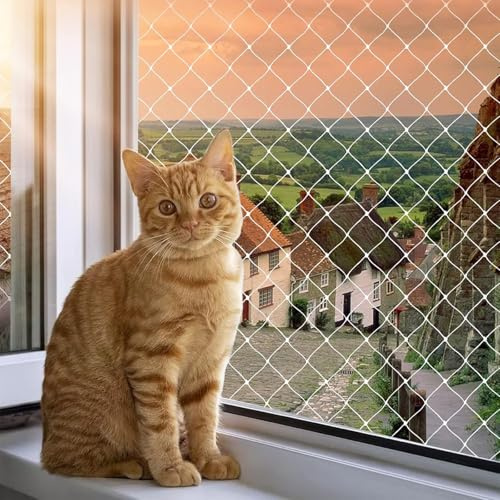 Filet pour Chat DOINEUFL pour Balcon sans perçage, Transparent pour Une Vue dégagée, Filet renforcé en Fil métallique, résistant aux déchirures et Durable(7 m x 3 m)