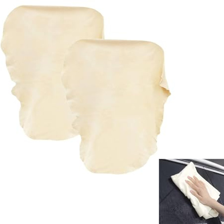 Pence & Moon Collective 2 Pcs 60x40cm Chamois Leathers for Cars, Fast Drying Super Absorbent Natural Shammy Leather Cloth for Cars & Glass