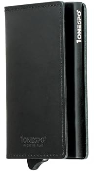 1ONESPO MAGNETIC SLIM Portafoglio uomo piccolo VERA PELLE- Porta Carte di Credito uomo - Portatessere con porta contanti - Protezione RFID 12 tessere, CUOIO CERATO Nero