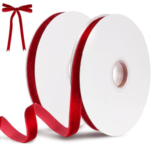 Red Velvet Ribbon, 10mm x 18m Soft Luxurious Velvet Ribbon for Gift Wrapping, Bouquets Bundling, Wedding Decoration Bows and Crafts