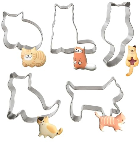 Katze Ausstecher, 2025 Ausstechformen Katze, 5 Stück Plätzchenausstecher Edelstahl,DIY Tiere Keksausstecher für Kinder Geburtstag Katze Themed Party