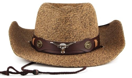 ZHER-LU Cowboyhut aus Stroh, Westernhut für Damen und Herren, Western-Sonnenhut für Country-Konzert, Rodeo und Cowgirl-Outfits, Braun
