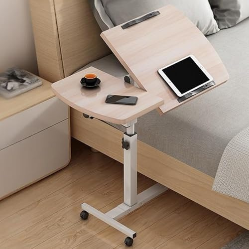 Betttisch Auf Rollen 360°, Großer Mobiler Tisch, Höhen- Und Längenverstellbarer Nachttisch Im Liegestuhl-Stil, Robuste Metallbeine, Geeignet Für Auf Dem Sofa(Beige)