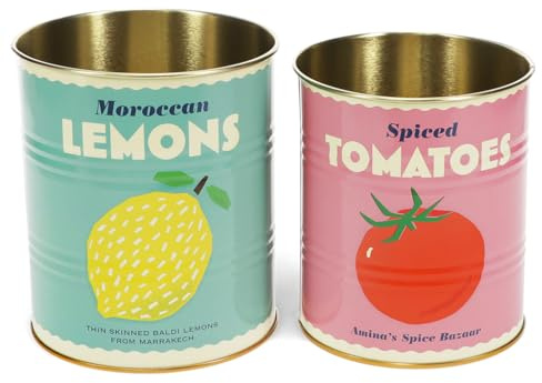 Rex London Lemon and Tomato Storage Tins Set of 2 - Vintage Kitchen, Medium | storage tin, snack tin, can storage, vintage kitchen accessories, retro kitchen accessories, snack canister, retro can