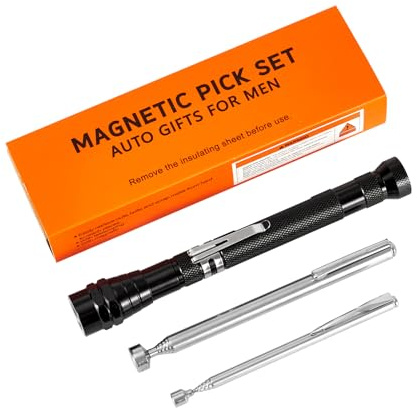 Extendable Magnetic Flashlight with Telescoping Magnet Pickup Tool set of 3-Cool Gadget Valentines Day Gifts for Him,Men,Teen Boys,Husband,Dad,Father,Mechanic,Women,Automotive,Useful for Hard-to-Reach
