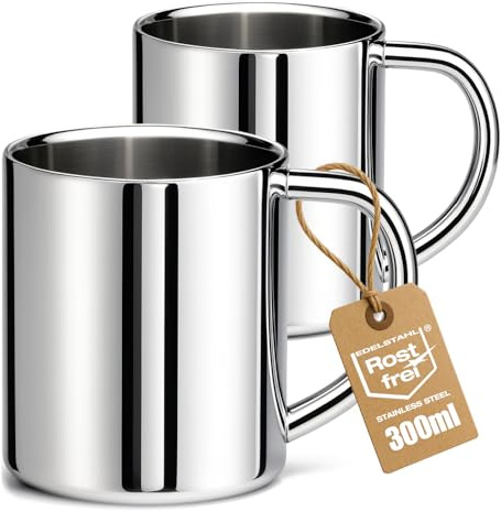Robin Goods® 2x Edelstahl Thermobecher 300 ml - isolierende Kaffeetassen & Trinkbecher - doppelwandig, BPA-frei & bruchsicher - ideal für Camping, Outdoor & Alltag (300ml)