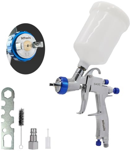 LVLP Spray Gun with 1.3mm Nozzle, 600ml Gravity Feed Automotive Paint Spray Gun for Automotive Primers, Clearcoats, Undercoats, Industrial and Woodworking Coatings (1.3mm Nozzle)