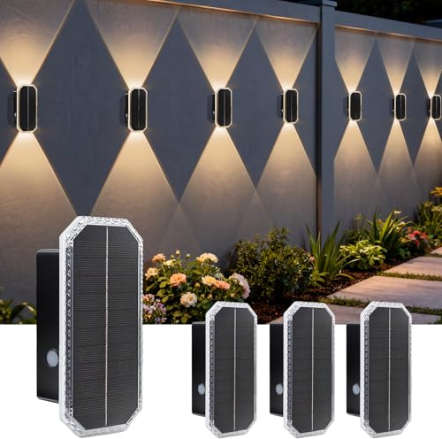 BRIMAX Applique Solare LED Esterno 4 Pezzi, 3000K-6500K 3 Colori | Batteria 1800mAh, efficienza solare 20%, IP65 impermeabile, luce up/down, per ingresso, terrazza, balcone