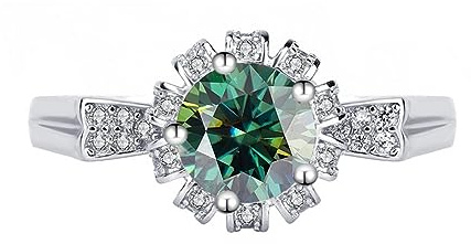 Moissanite förlovningsringar for kvinnor 1ct rundskuren D-färg S925 Sterling Silver VVS1 diamantringar Röd/Gul/Rosa Moissanite-bröllopsringar med certifikat(Green,7)