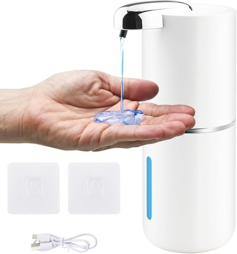 Mezzar Dispenser Sapone Automatico, 380 ML Liquido Dispenser Sapone Bagno con Sensore Ricarica USB Regolabile Livello 4 per Bagni e Cucine Hotel Bianco