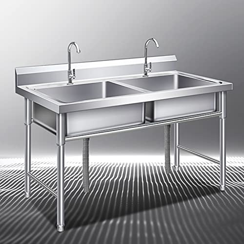 KUYBTU Kitchen Sink, Stainless Steel Double Sink Kitchen Basin with Stand, Home Simple Laundry Sink with Faucet, Commercial Restaurant Sink,for Laundry, Backyard, Garage