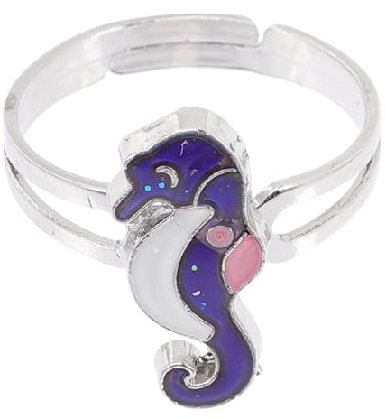 CALLARON Anillo de Estado de Ánimo Ajustable con Diseño de Caballito de Mar Cambio de Color Termocrómico Ligero y Duradero Joyería Femenina para Uso Diario y Festivo