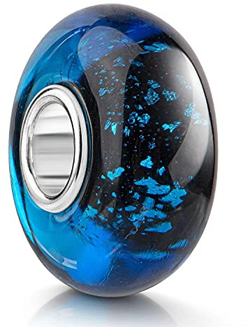 MATERIA by Matthias Wagner Glas Bead schwarz blau mit Glitzerfolie 1041 | Element für Armbänder und Ketten von MATERIA by Matthias Wagner