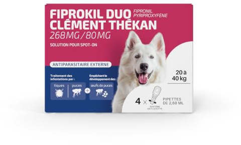 Fiprokil Duo Clément Thékan - Anti-puces/tiques Chiens 20-40kg - 4 pipettes