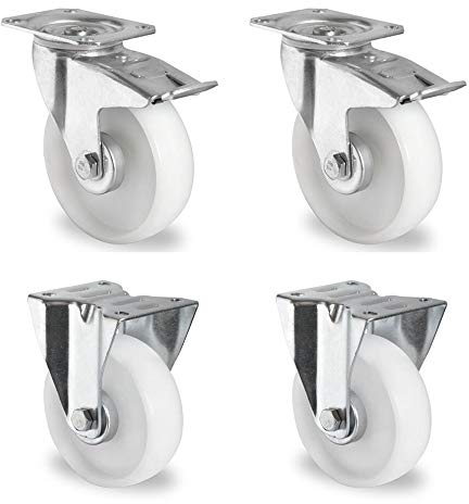 Rollensatz 2 Lenkrollen mit Feststeller + 2 Bockrollen 100 mm Polyamid