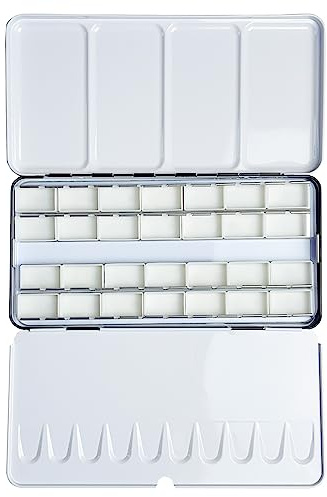FCLUB Empty Watercolor Tins Palette Paint Case – Large Watercolor Palette Box Metal Tin with 28 Standard 3ml Full Pans