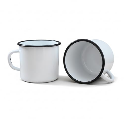 2 Grands Mugs en métal émaillé - Diamètre 9 cm - 400 ML - Blancs - sans étiquettes