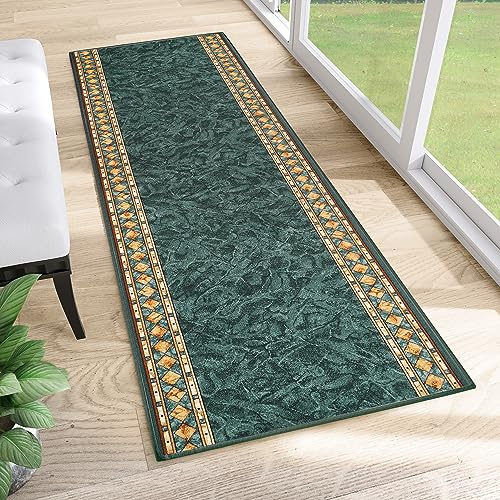 TAPISO Anti Rutsch Teppich Läufer rutschfest Brücke Meterware Grün Gelb Ornament Design Meliert Flur Küche Wohnzimmer 80 x 120 cm