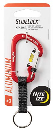 Nite IZE CSLAW3-10-R6 SlideLock Key Ring Aluminum, Locking Carabiner Keychain with Webbing, Red