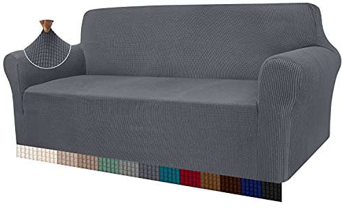 Granbest High Stretch Sofabezug Moderne Sofaüberwurf Jacquard Elastische Sofahusse für Wohnzimmer Protector für Hunde Haustiere (3 Sitzer, Grau)