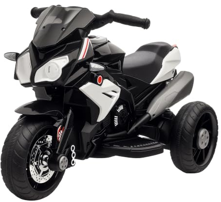 HOMCOM Kids Electric Motorcycle 6V 3 Wheels Foot Pedal 3-5 Years Black | Ride on Motorcycle, LED Headlight, Music, Horn, Battery Powered Vehicle Toy, for Boys Girls