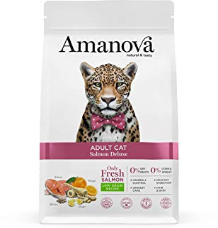 Amanova Cibo Secco Super Premium per Gatti Adulti Gusto Salmone - 100% Naturale, ipoallergenico e monoproteico - Cruelty Free - Formato da 1,5 kg