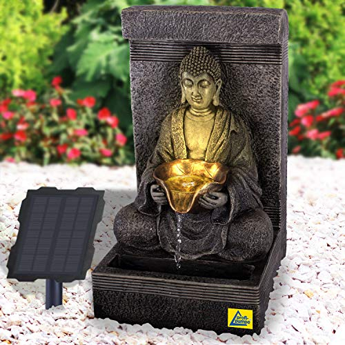 Solar Gartenbrunnen Brunnen Solarbrunnen Zierbrunnen Wasserfall Zen Ruhe-Quelle lichtgrau Gartenleuchte Teichpumpe für Terrasse, Balkon, mit Pumpen-instant-Start-Funktion mit Liion-Akku & Led-Licht