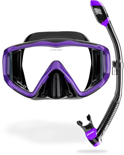 Cressi Pano 3 & Supernova Dry Mask & Snorkel Kits, Black/Purple