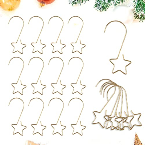 100 Stück Weihnachtsbaum Haken,Kugelaufhänger für Weihnachtsbaumschmuck,S Hooks with Star, Metallhaken Dekohaken,Xmas Klein Aufhänger, Stern Weihnachtsbaumkugeln Haken Klein Schnellaufhänger (Gold)