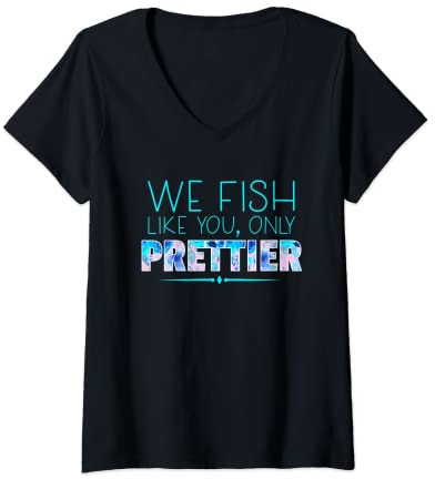 Damen Niedliche Angelbekleidung – Mädchen Angeln T-Shirt mit V-Ausschnitt