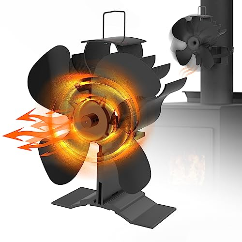 Ventola per Stufa a Legna, 2 in 1 Ventilatore Stufa Legna con Termometro, Ventilatore per Camino Ciclo Senza Elettricità, Ventola Stufa Pellet Silenzioso per Bruciatori a Legno/Camino