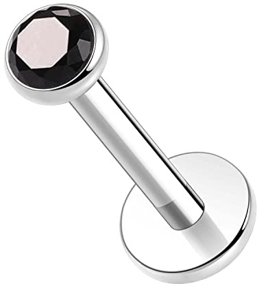 AROWRO Labret Ohrstecker 16G Labret Schmuck Lippenringe G23 Titan Helix Knorpel Tragus Ohrringe Medusa Ring Lippenpiercing Innengewinde Monroe Schmuck 6mm Ohrstecker Silber Natur Schwarzer Achat