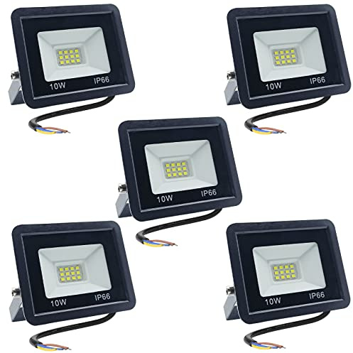 Meision LED Strahler Außen 10W, Scheinwerfer Kaltweiß 6500K IP66 Wasserdicht, 850LM Superhell Aluminium Flutlicht, LED Außenstrahler für Hof, Garage, Garten, Flur, 5 Stücke