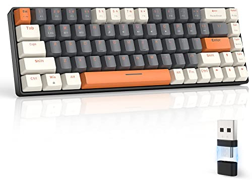 MAGIC-REFINER RK68 Kabellose Mechanische Gaming-Tastatur, Dual-Mode 2.4G Wireless/Bluetooth, 60% Prozent Tastatur Hot-Swap-fähiger Roter Schalter mit 2-in-1-Empfänger für PC/Mac/Tablette/QWERTY US