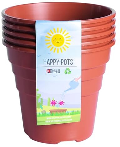 Happy Pots - 12.5cm Gloss Terracotta - Pack of 5 Premium Plastic Plant Pots - Reusable Flower Pots for Indoor/Outdoor Home Décor Gardening - Round, Heavy Duty, UV Resistant, Recyclable - Made in UK